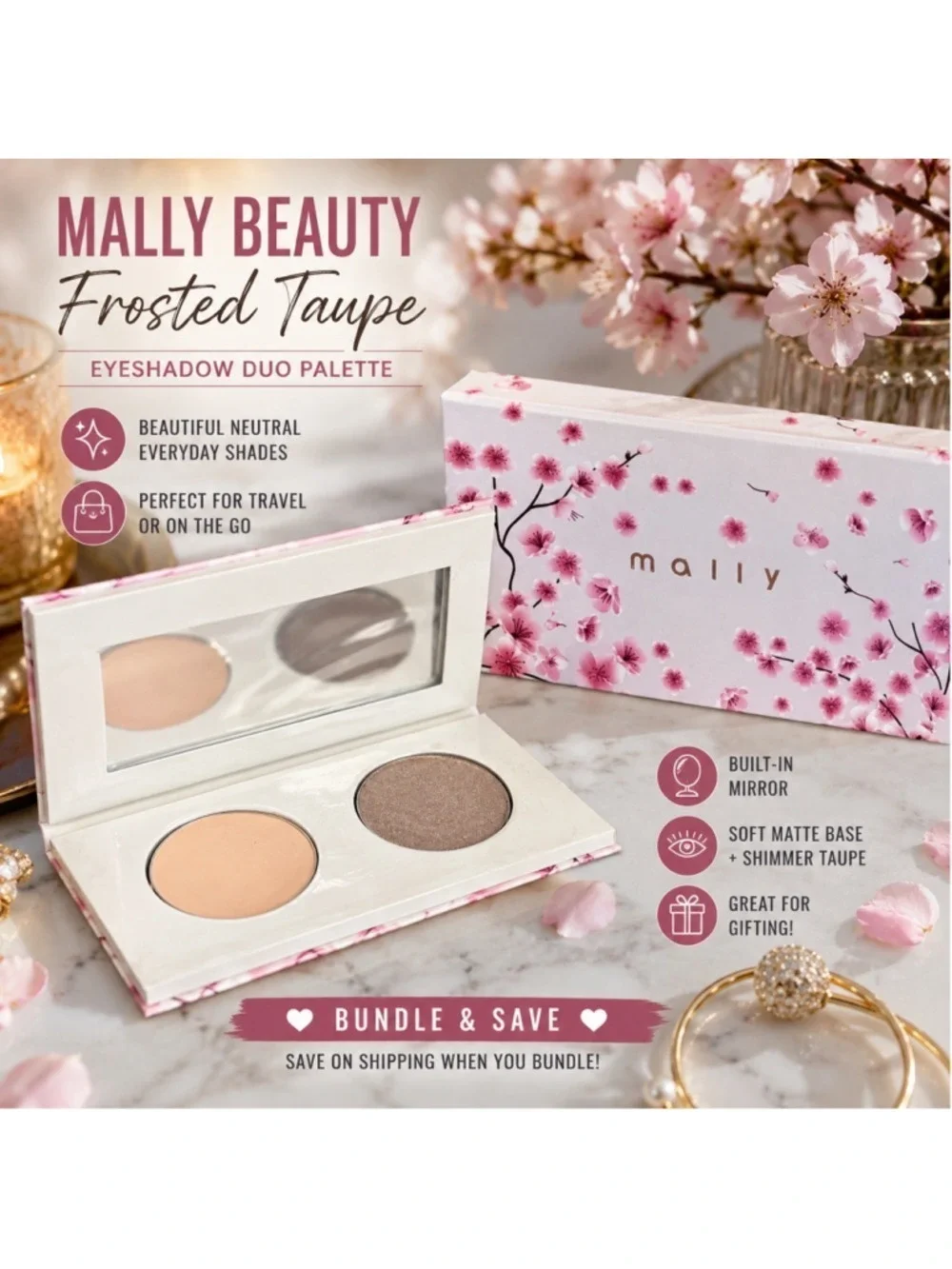 Mally Beauty Frosted Taupe Eyeshadow Duo Palette w/ Mirror
